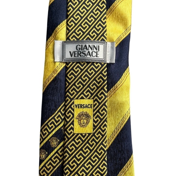 GIANNI VERSACE 90s Vintage Metallic Baroque Silk Stripe Tie Made in Italy - Picture 6 of 7